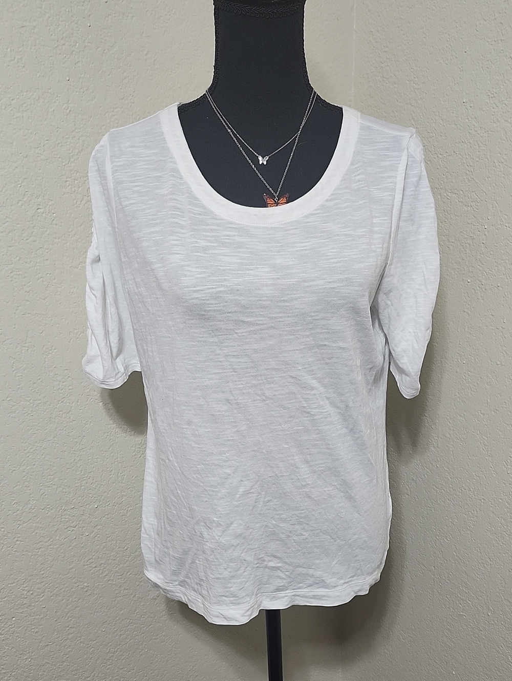 J.Jill White Slub Knit Scoop Neck Tee Shirt Size Medium Pima Cotton Modal